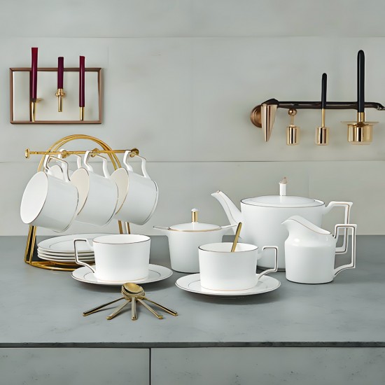 High-end Hotels Plain White Tea Cup and Saucer Set Fine Bone China Classic Coffee Teacup Set