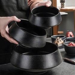 Matte Black Japanese Ceramic Rice Bowl Porcelain Matcha Alms Bowl Ramen Soup Bowl Salad Dessert Cereal Bowl
