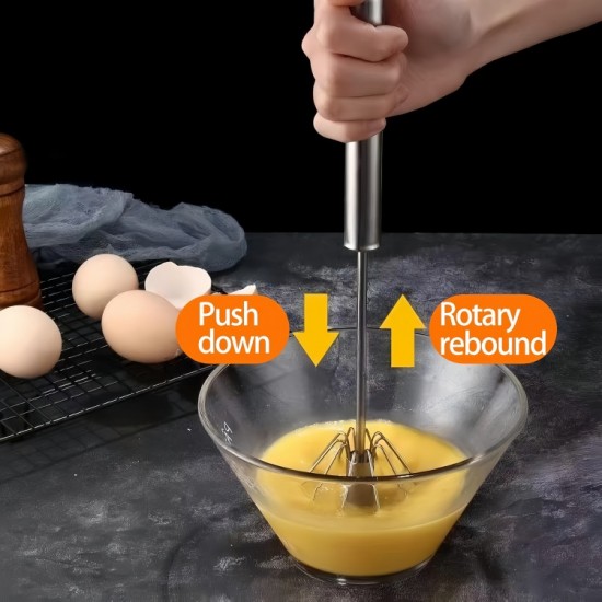 Semi Automatic 3pcs Stainless Steel Hand Push Rotary Egg Whisk Mixer Stirrer for Blending