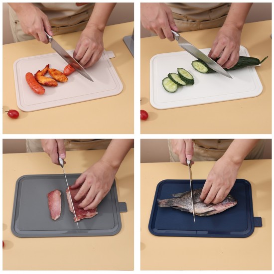 4 Pieces Color Coded Cutting Board Set Dishwasher Safe Plastic Chopping Board with Prevent Mixing Foods Coded