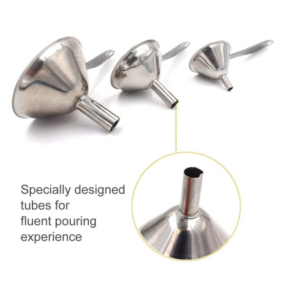 3 in 1 Metal Small Funnels for Filling Bottles Stainless Steel  Kitchen Funnel Set for Transferring Essential Oils Liquid