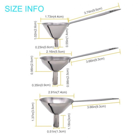 3 in 1 Metal Small Funnels for Filling Bottles Stainless Steel  Kitchen Funnel Set for Transferring Essential Oils Liquid