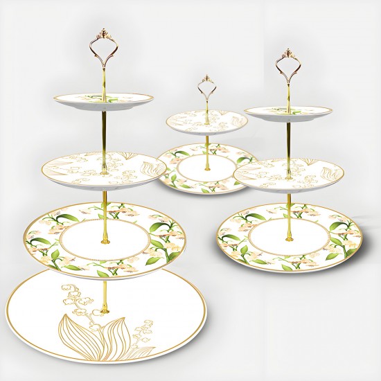 Gold Rim Lily of the Valley Decorative Plates for Events Bone China Flower Dinner Charger Plate for Wedding Festive Holiday