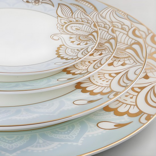 Five-star Hotels Fine Bone China Plates and Cups Sets Dinnerware Luxury Gold Trim Dinner Set for Arabic Royal