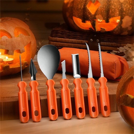 Top Seller 7PCS Halloween Pumpkin Carving Kits Premium Quality Metal PP Plastic Wholesale Set for Fruit & Vegetable Carving