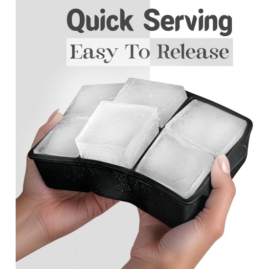 6-Cavity DIY Freezing Silicone Ice Cube Mold Food Grade Reusable Large Square Ice Cube Tray with Lid for Whiskey Beer Ice Cream
