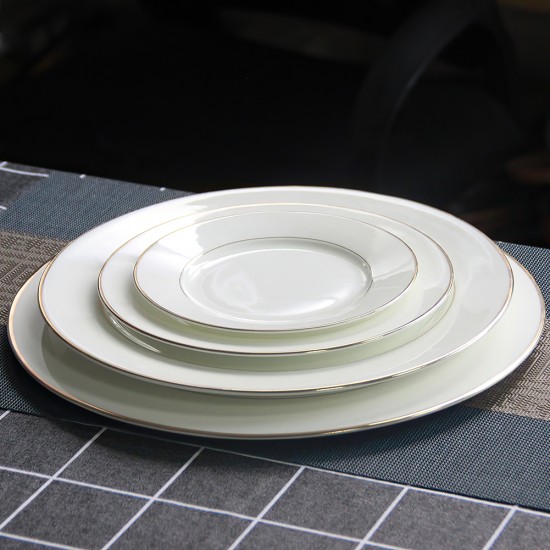 Gold Rim Bone China Dinner Set White Charger Plates for Wedding Decoration Assiette En Porcelaine