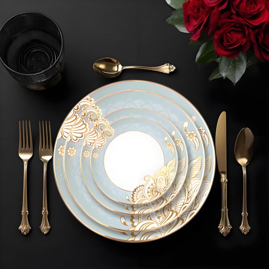 Luxury Gold Rim Arabic Royal Charger Plates Blue and White Floral Dinner Plates Bohemian Fine Bone China Dishes for Wedding