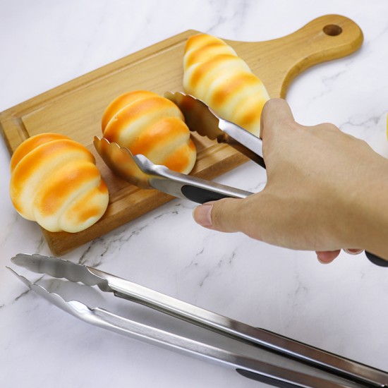 Durable Premium Kitchen Tools Non-Slip 9/12 Inch Stainless Steel Locking Food Tongs with TPR Anti Slip Strip for Cooking BBQ