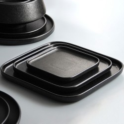 Matt Black Square Porcelain Dinner Plate Set Sushi Plates Set for Restaurant Black Square Steak Plate Ceramic Tea Tray