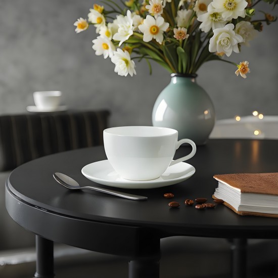 Custom Logo Cappuccino Tea Cups and Saucers 5.5 oz Flat White Coffee Mug Bone China Italian Teacup Set