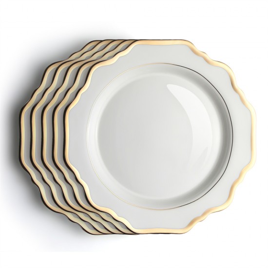 Luxury Scalloped Sunflower Dishes Plate Set Irregular Wedding Table Decorative Charger Plates with Gold Rim