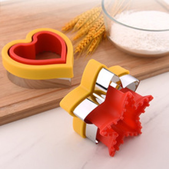 Stainless Steel Heart-shaped Sandwich Mold 2 in 1 Press-type DIY Baking Sandwich Cookies Cutter and Sealer