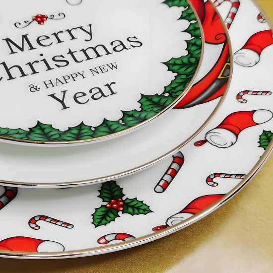 Bone China Christmas Holiday Dishes Dinnerware Set Complete Father Christmas Tableware Xmas Dining Ware Plates Set