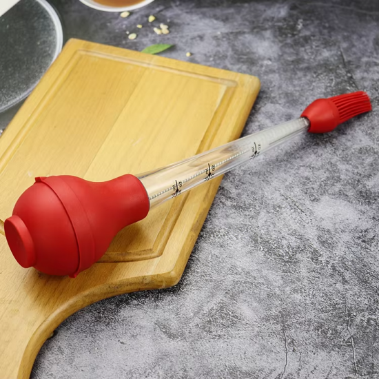 Professional Kitchen Accessories Silicone Head Plastic Turkey Baster BBQ Marinade Syringe Injector with Cleaning Brush
