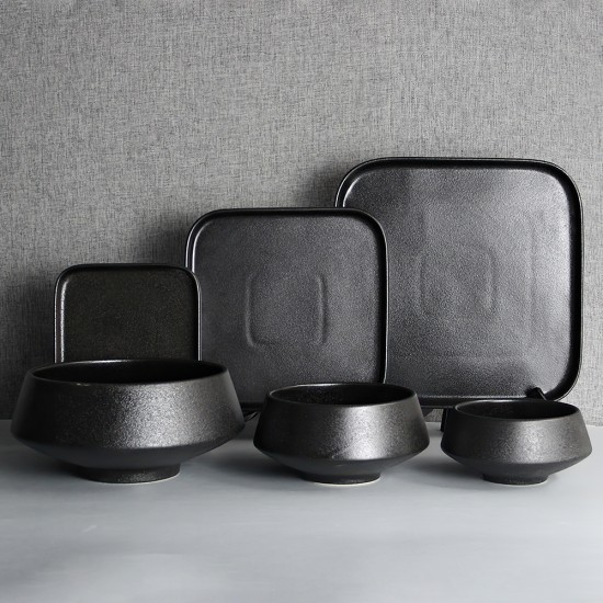Matte Black Japanese Ceramic Rice Bowl Porcelain Matcha Alms Bowl Ramen Soup Bowl Salad Dessert Cereal Bowl