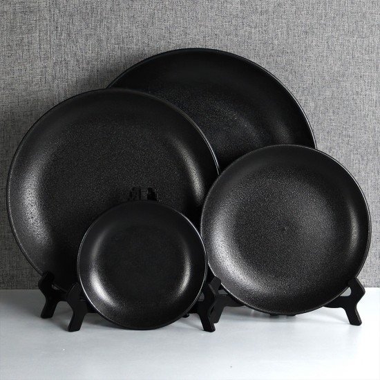 Wholesale Matte Black Porcelain Charger Plate 30cm Ceramic Dinner Plate Salad Plate Set for Restaurant Hotel