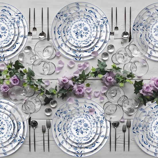 Vintage Bavaria Blue Onion Plates Dinnerware Set Fine Bone China Blue and White Porcelain Floral Dinner Plates for Wedding