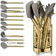 Heat Resistance Gold Plated 12 Piece Stainless Steel Handle Silicone Kitchen Cooking Utensils Set with Utensil Rack