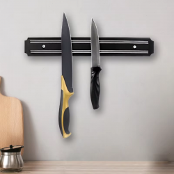 Wall Mounted Magnetic Knife Holder Stainless Steel and Plastic Storage Rack Easy Solution for Kitchen Knives