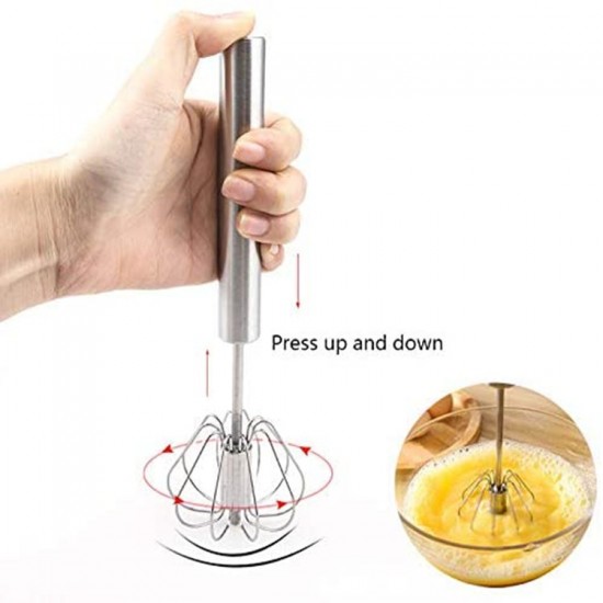 Semi Automatic 3pcs Stainless Steel Hand Push Rotary Egg Whisk Mixer Stirrer for Blending
