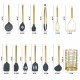 Heat Resistance Gold Plated 12 Piece Stainless Steel Handle Silicone Kitchen Cooking Utensils Set with Utensil Rack