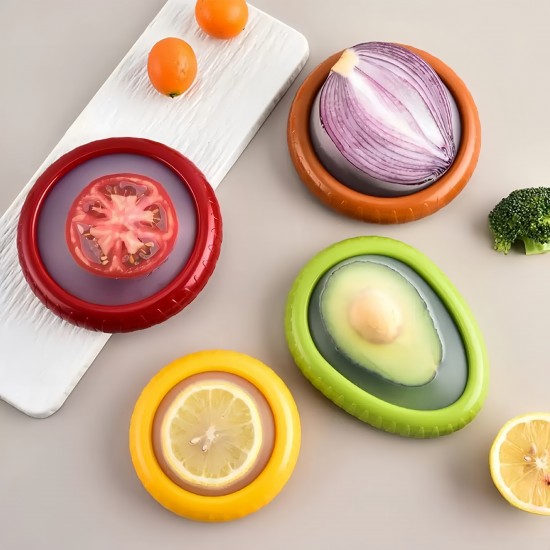 4-Piece Reusable Silicone Crisper Storage Box Fruit and Vegetable Freshkeeping Storage Containers for Fridge