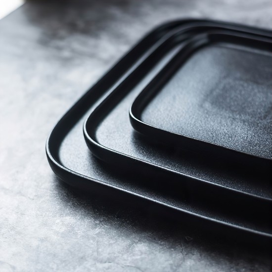Matt Black Square Porcelain Dinner Plate Set Sushi Plates Set for Restaurant Black Square Steak Plate Ceramic Tea Tray