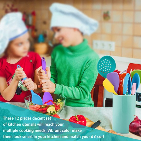Wholesale Eco Friendly Food Grade 12 Piece Colorful Silicone Kitchen Cooking Tools Utensils Sets with Holder