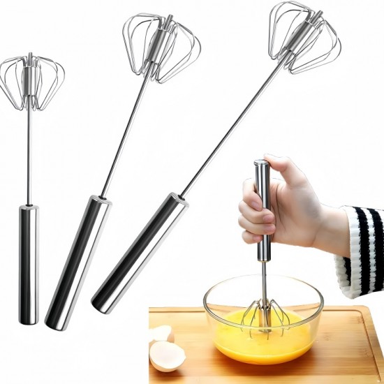 Semi Automatic 3pcs Stainless Steel Hand Push Rotary Egg Whisk Mixer Stirrer for Blending