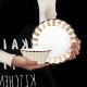 Luxury Gold and Black Rim Charger Plates  Bone China Nordic Style Geometric Stripe Dinner Plates in Wedding