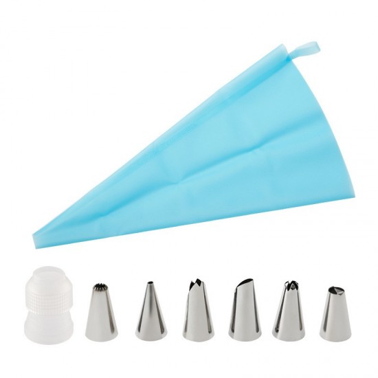 8 Pieces Baking Cake DIY Icing Piping Tips Nozzles Set Stainless Steel Nozzles Plastic Coupler and EVA Pastry Bag