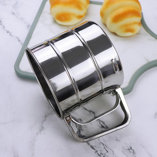 Stainless Steel Double Layers Sieve with Hand Press Flour Sifter Kitchen Tools Manual Flour Sieve Flour Screen Baking Tools