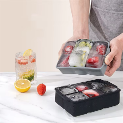 6-Cavity DIY Freezing Silicone Ice Cube Mold Food Grade Reusable Large Square Ice Cube Tray with Lid for Whiskey Beer Ice Cream
