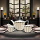 Wholesale Chinaware Plates Sets Dinnerware with Luxury Black and Gold Rim Fine Bone China Nordic Wedding Tableware