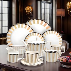 Wholesale Chinaware Plates Sets Dinnerware with Luxury Black and Gold Rim Fine Bone China Nordic Wedding Tableware